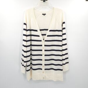Talbots striped button up cardigan sweater Size 1X long sleeve nautical preppy